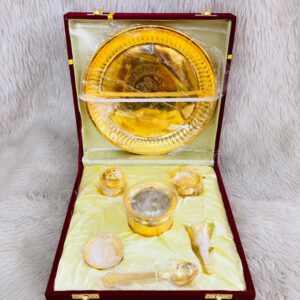 7 Pcs Golden Premium Pooja Thali Set Brass  (7 Pieces, Gold)