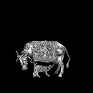 Kamdhenu Cow With Calf Silver Statue