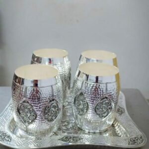 4 Silver Glass & a Tray Set