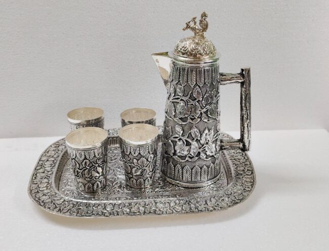 Silver Jug With 4 Glass and a Tray Set
